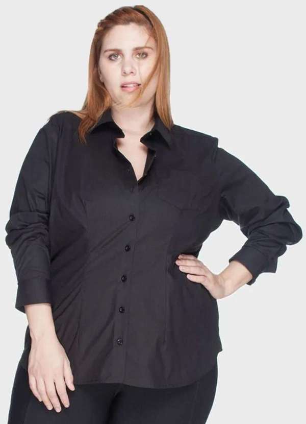 Bold - Camisa Acinturada Algodão com Elastano Plus Size Preto 4