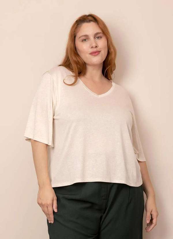 Bold - Camiseta Decote V Tricô Linho Plus Size Branco 6