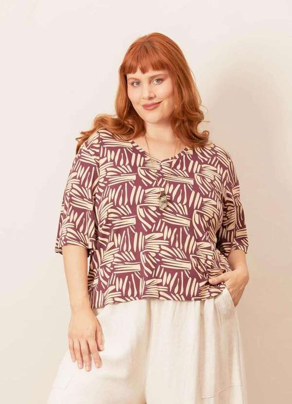 Bold - Camiseta Quadrada Decote V Plus Size Roxo