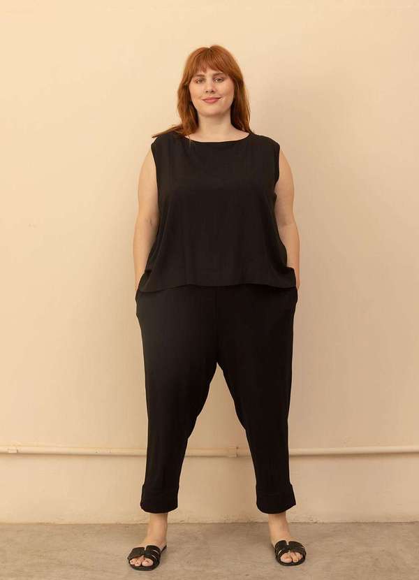 Bold - Regata Viscose Maquinetada com Fenda Plus Size Preto 5