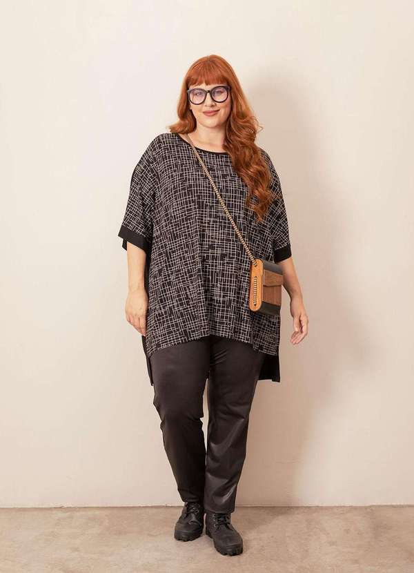 Bold - Sobre Legging Estampada Plus Size Preto 6