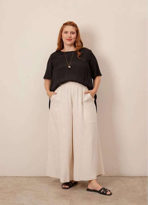 Bold - Calça Johnny Linho Estonado Plus Size Bege
