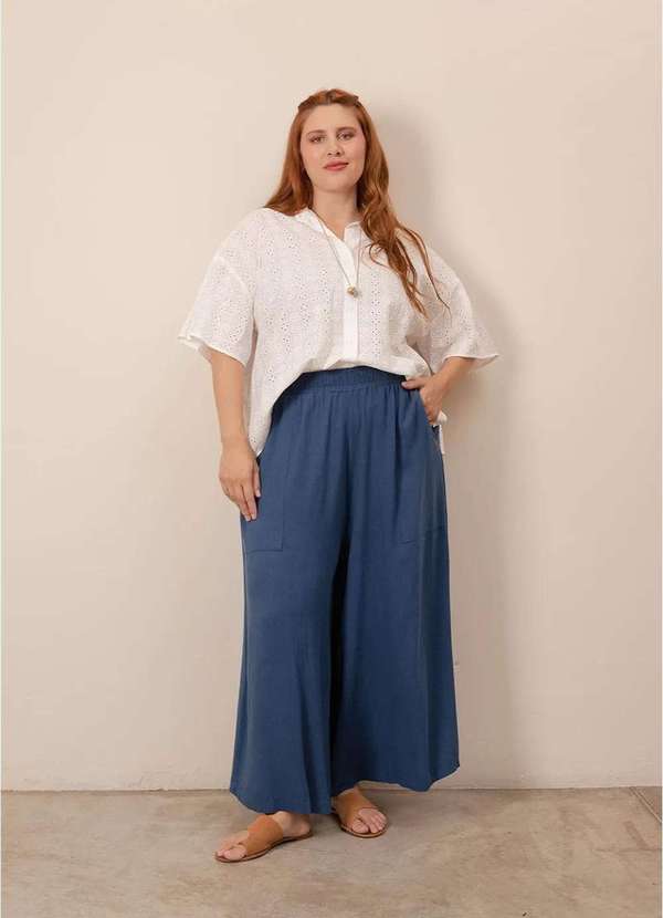 Bold - Calça Johnny Linho Estonado Plus Size Azul