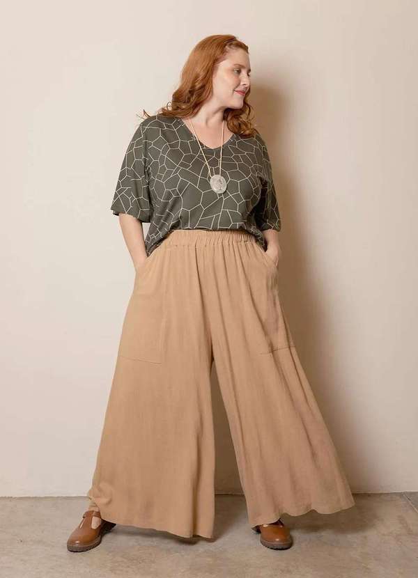 Bold - Calça Johnny Linho Estonado Plus Size Bege