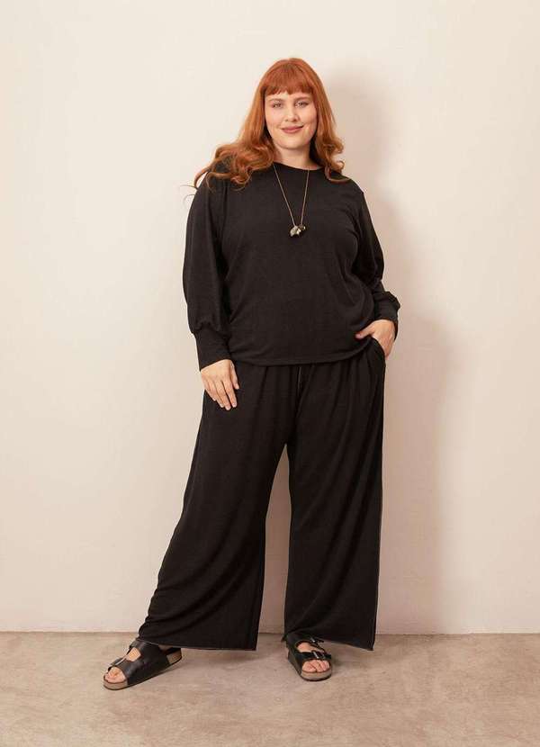 Bold - Calça Overlouco Lãzinha Plus Size Preto