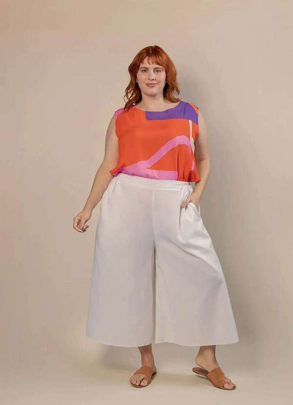 Bold - Calça Pantacourt Alfaiataria Algodão Plus Size Branco