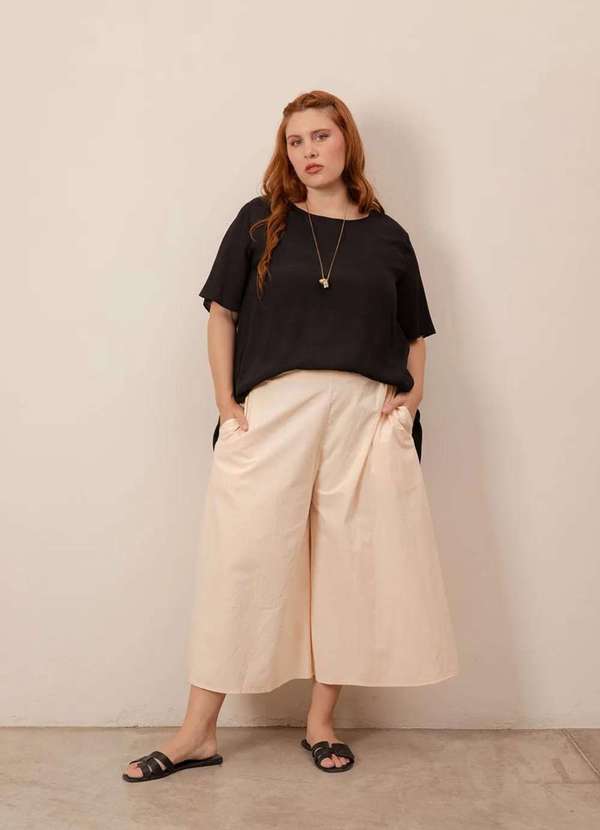 Bold - Calça Pantacourt de Algodão Plus Size Laranja