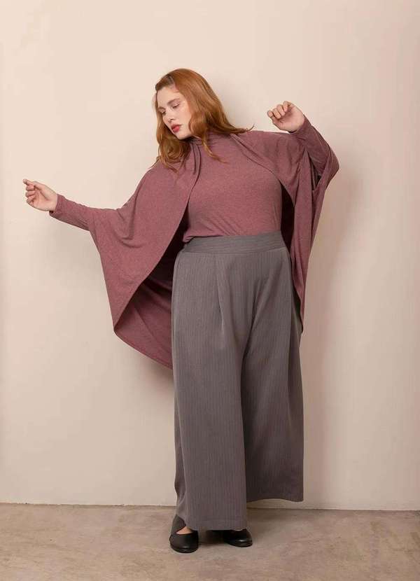 Bold - Calça Pantalona Alfaiataria Risca de Giz Plus Size Cinza 7