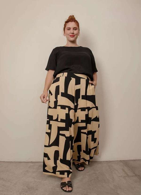 Bold - Calça Pantalona Crepe Super Ampla Plus Size Preto