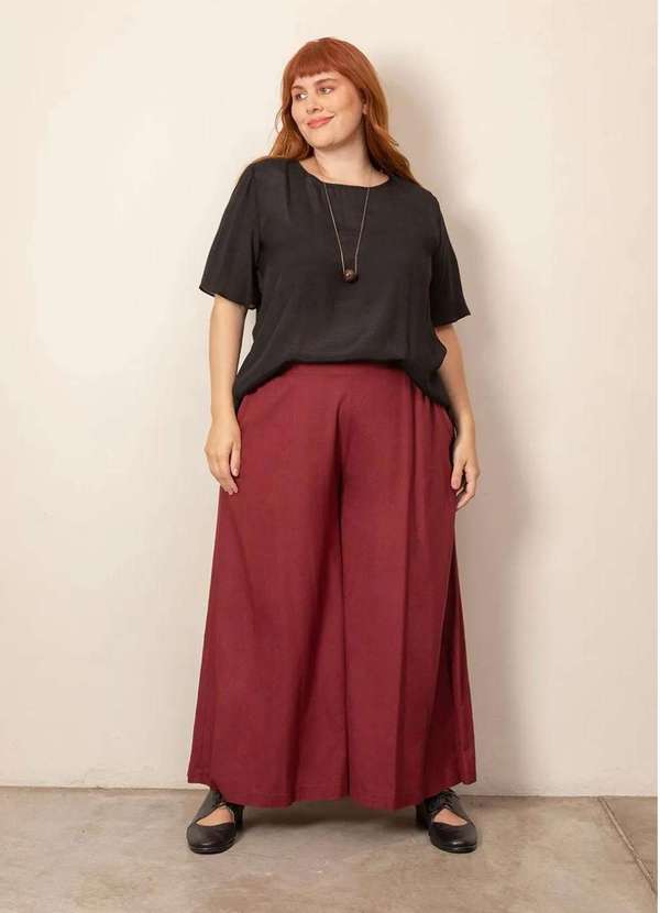 Bold - Calça Pantalona Super Ampla Linho Plus Size Vermelho