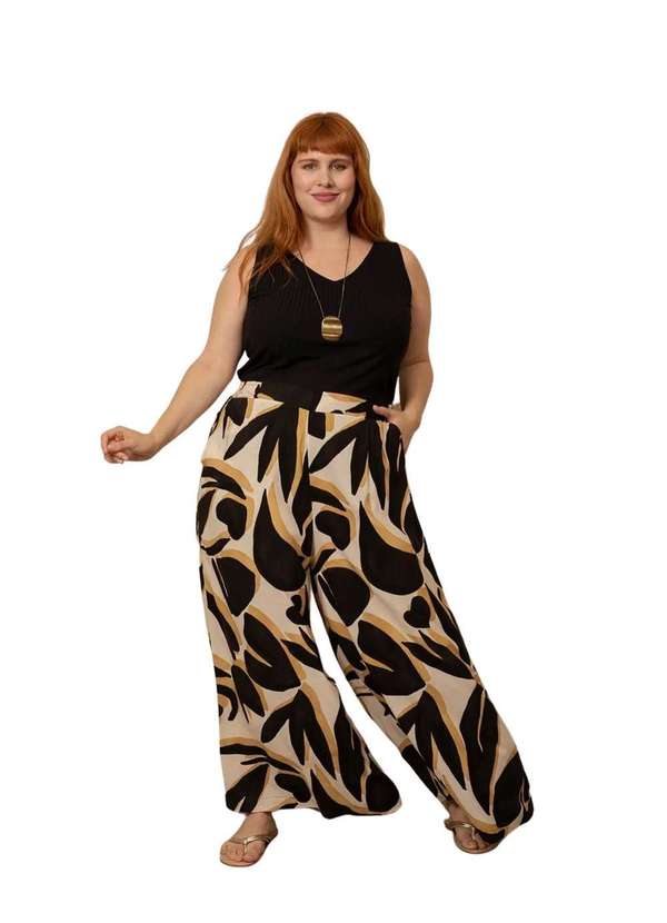 Bold - Calça Pantalona Super Ampla Plus Size Bege