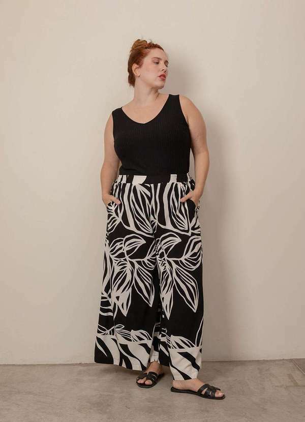 Bold - Calça Pantalona Super Ampla Plus Size Preto