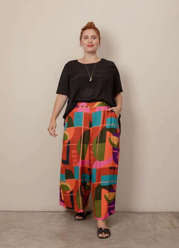 Bold - Calça Pantalona Super Ampla Plus Size Laranja