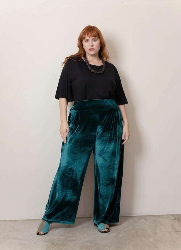 Bold - Calça Pantalona Veludo Plus Size Verde