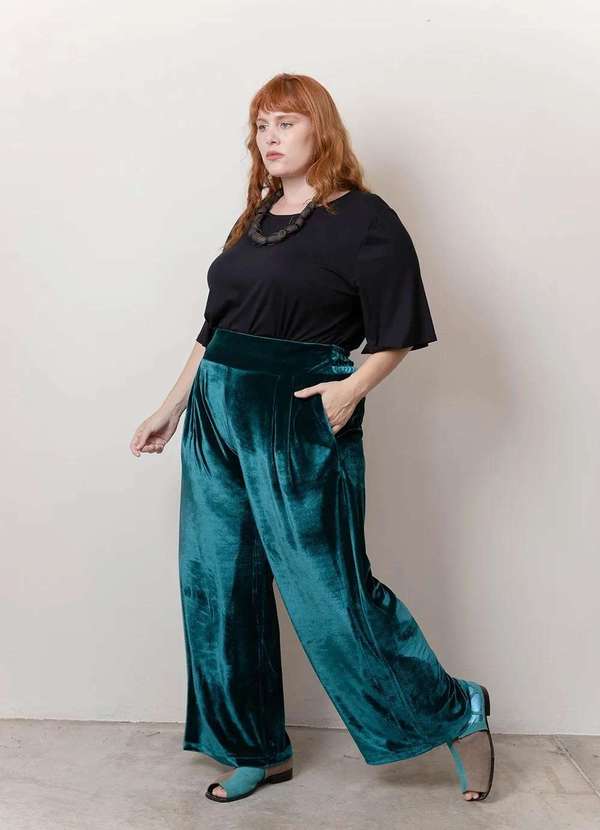 Bold - Calça Pantalona Veludo Plus Size Verde 5