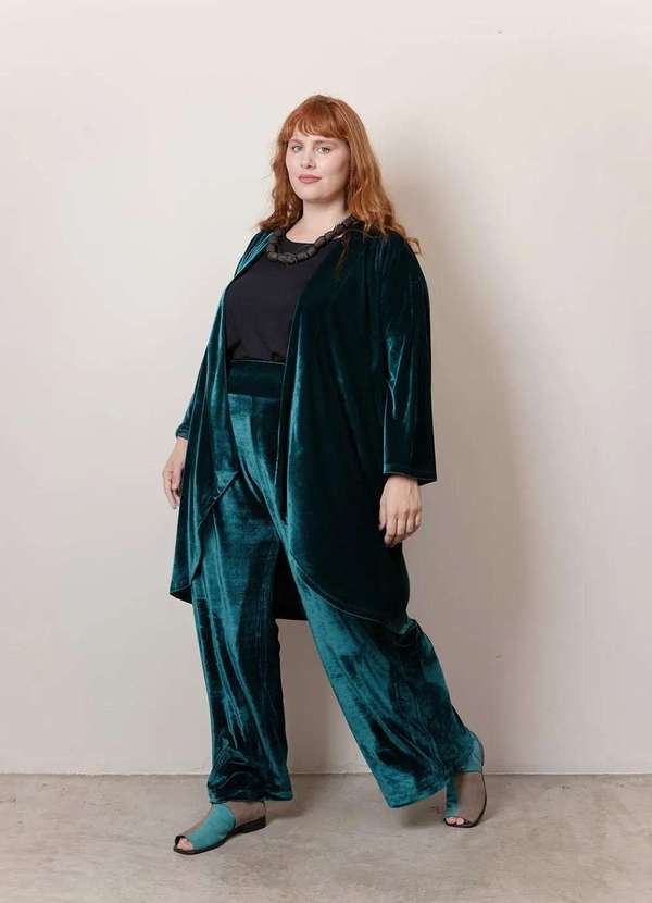 Bold - Calça Pantalona Veludo Plus Size Verde 6