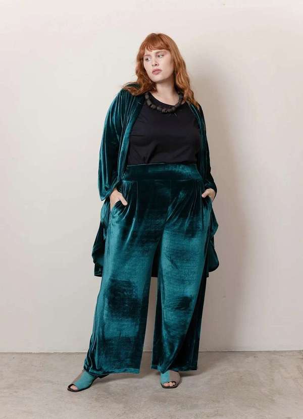 Bold - Calça Pantalona Veludo Plus Size Verde 7