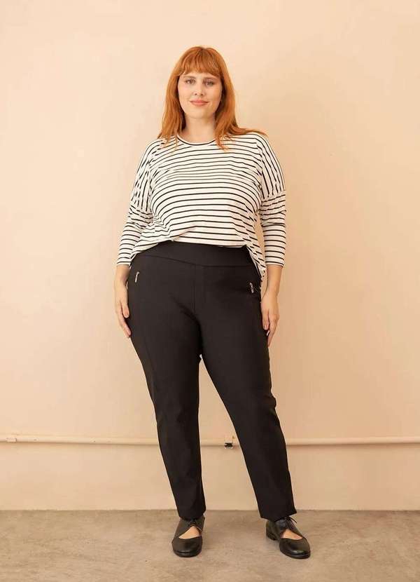 Bold - Calça Reta Montaria com Zíper Plus Size Preto