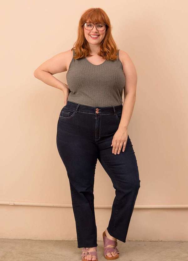 Calça Reta Plus Size Azul - Flaminga