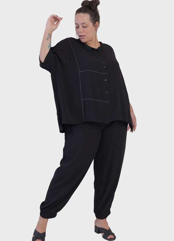 Bold - Camisa Débora com Pespontos Plus Size Preto 3