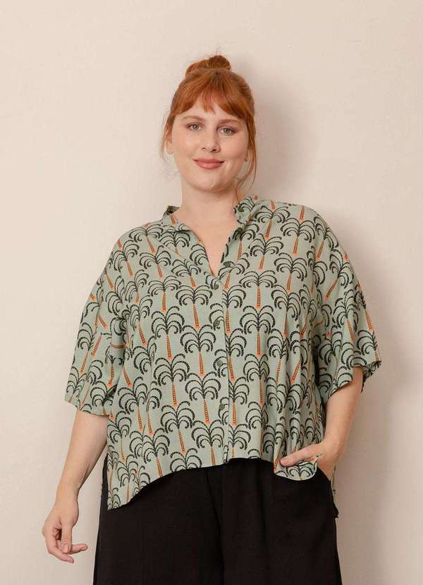 Bold Camisaria - Camisa Quadrada Estampada Plus Size Verde