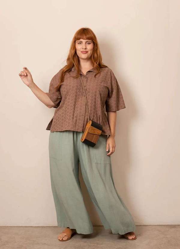 Bold Camisaria - Camisa Quadrada Laise Algodão Plus Size Marrom