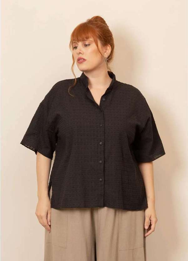 Bold Camisaria - Camisa Quadrada Laise Algodão Plus Size Preto