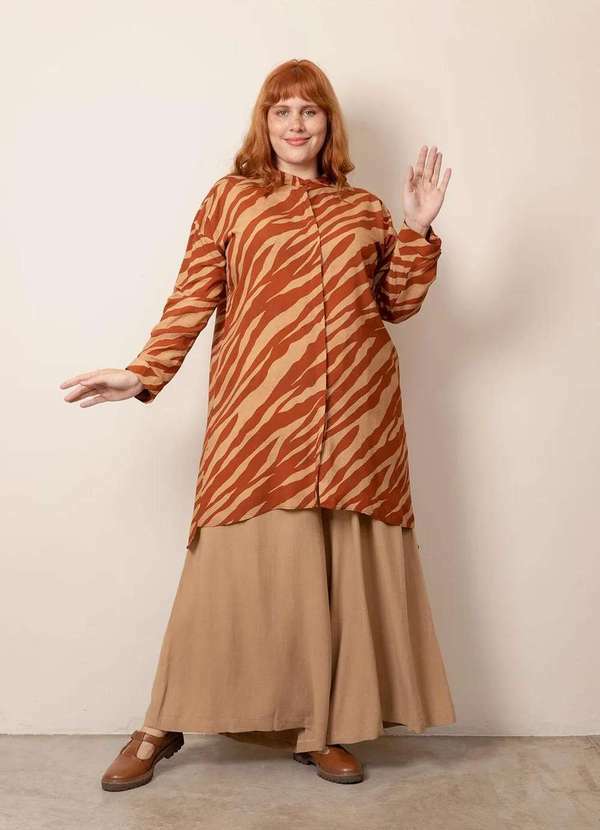 Bold - Camisão Estampado Plus Size Laranja