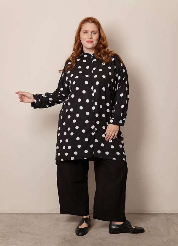 Bold - Camisão Poá Plus Size Preto