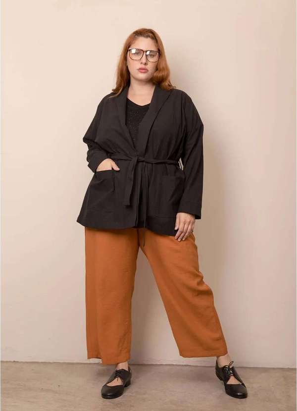 Bold - Blazer com Algodão Plus Size Preto