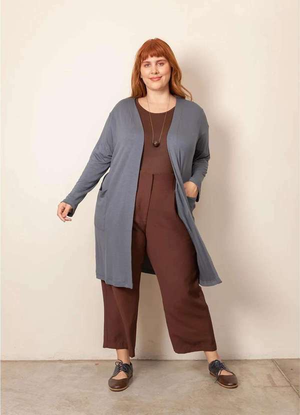 Bold Tricotaria - Cardigan Longo Malha Tricô Plus Size Cinza
