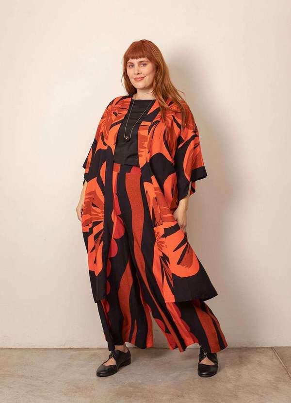 Bold - Kimono Longo Yumi Plus Size Laranja