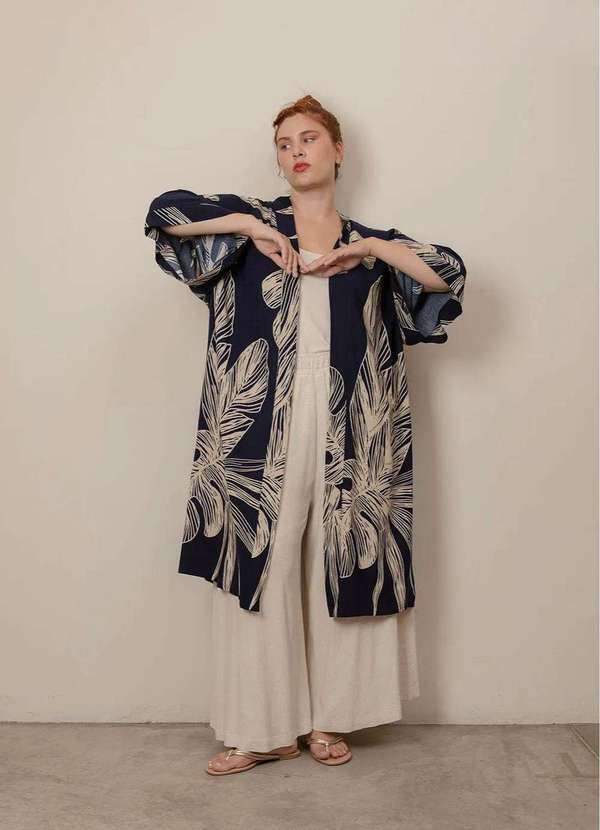 Bold - Kimono Longo Yumi Plus Size Azul