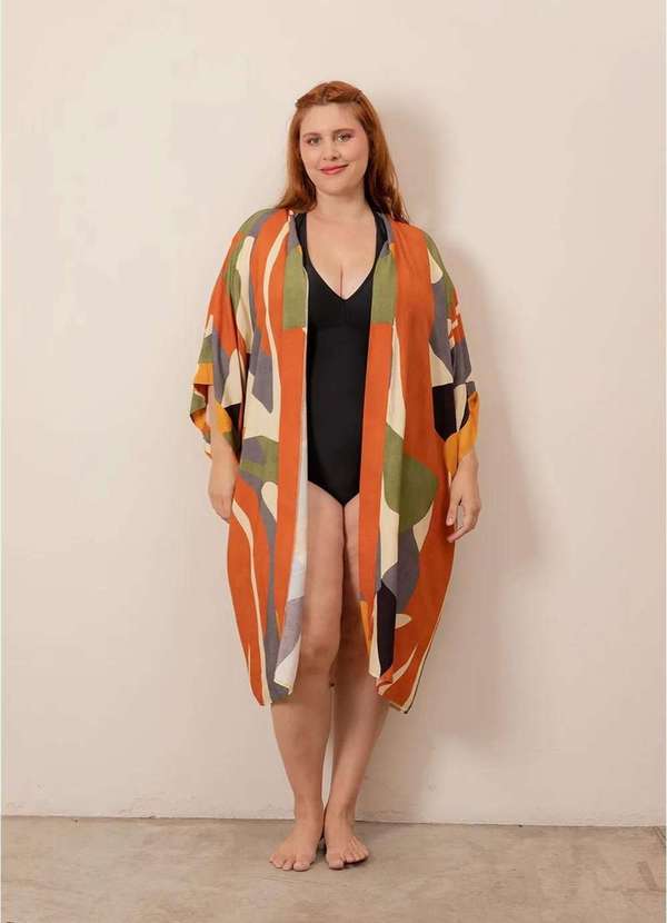 Bold - Kimono Longo Yumi Plus Size Laranja