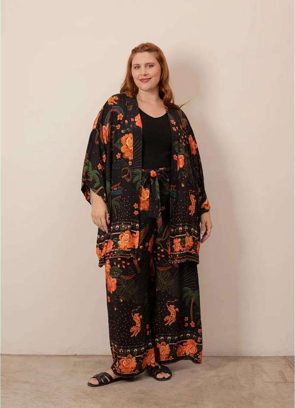 Bold - Maxi Kimono Yoko Plus Size Preto