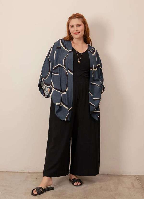 Bold - Maxi Kimono Yoko Plus Size Azul