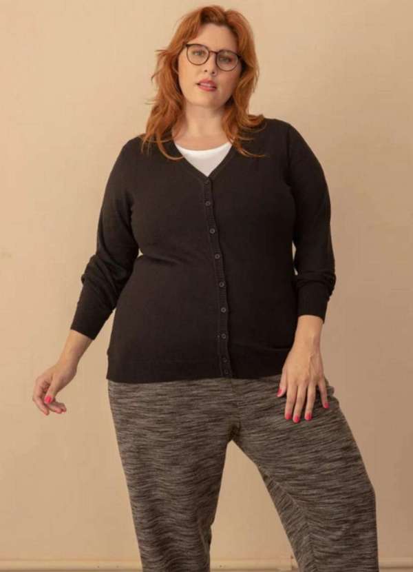 Wee! - Cardigan Tricô Plus Size Preto
