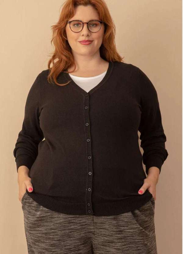 Bold - Cardigan Tricô Plus Size Preto
