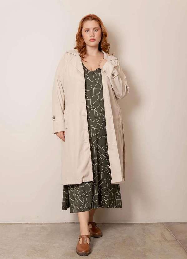 Bold - Casaco Trench Coat Forro Estampado Plus Size Bege 6