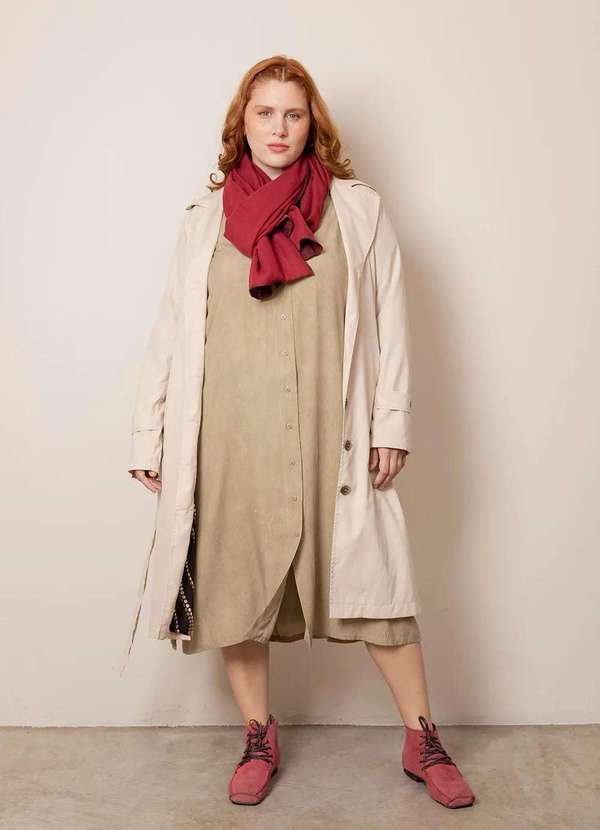 Bold - Casaco Trench Coat Forro Estampado Plus Size Bege 4