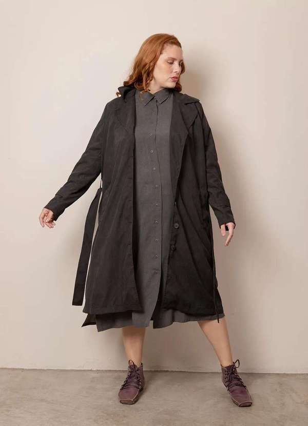 Bold - Casaco Trench Coat Forro Estampado Plus Size Preto 4