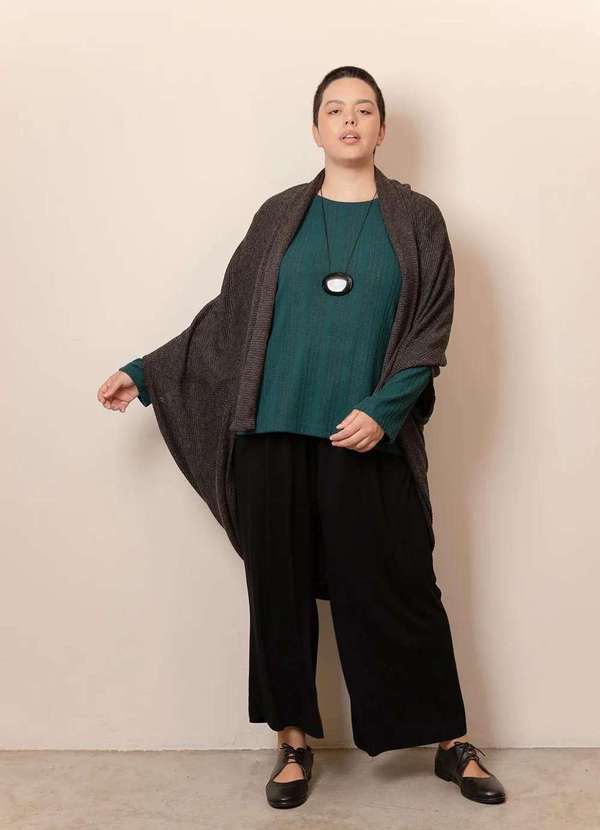 Bold Tricotaria - Casaqueto Ovo Tricô Plus Size Cinza