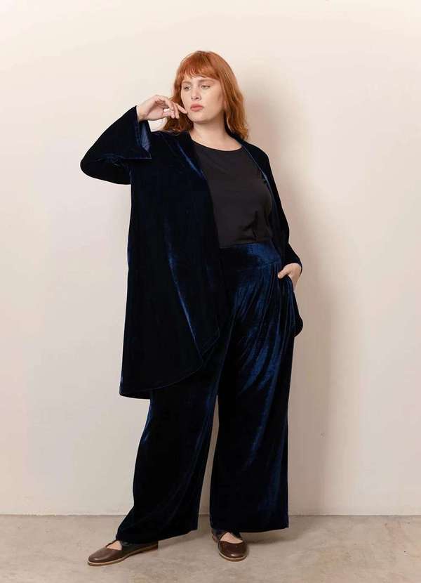 Bold - Casaqueto Veludo Plus Size Azul