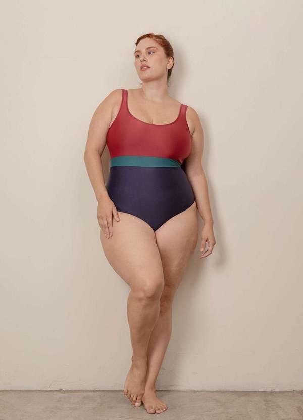 Bold Beach - Maiô Tricolor Plus Size Vermelho 2