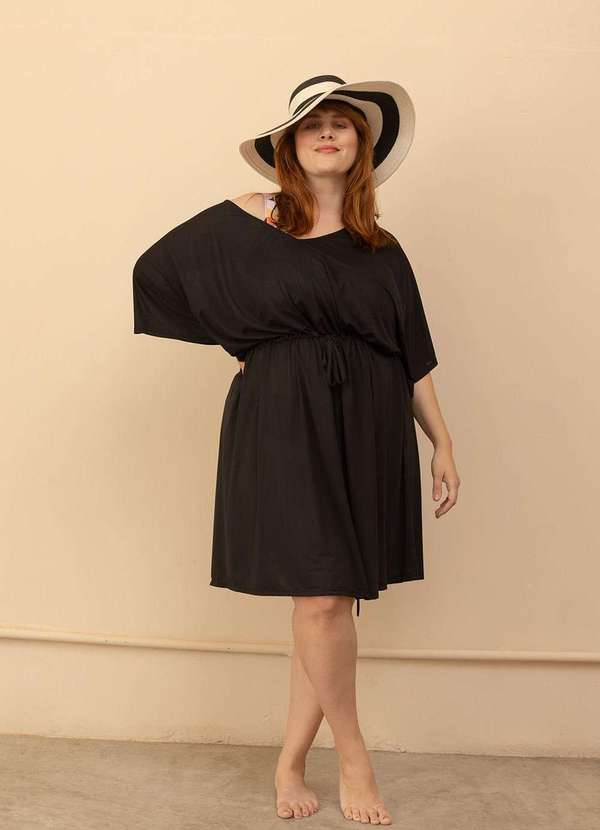 Bold Beach - Saída de Praia Amarração Malha Crepe Plus Size Preto