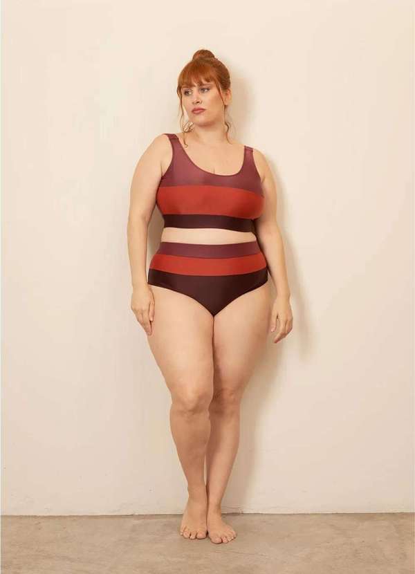 Bold Beach - Sunkini Tricolor Plus Size Roxo
