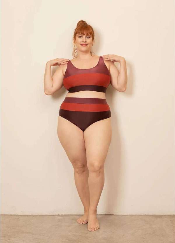 Bold Beach - Sunkini Tricolor Plus Size Roxo 3