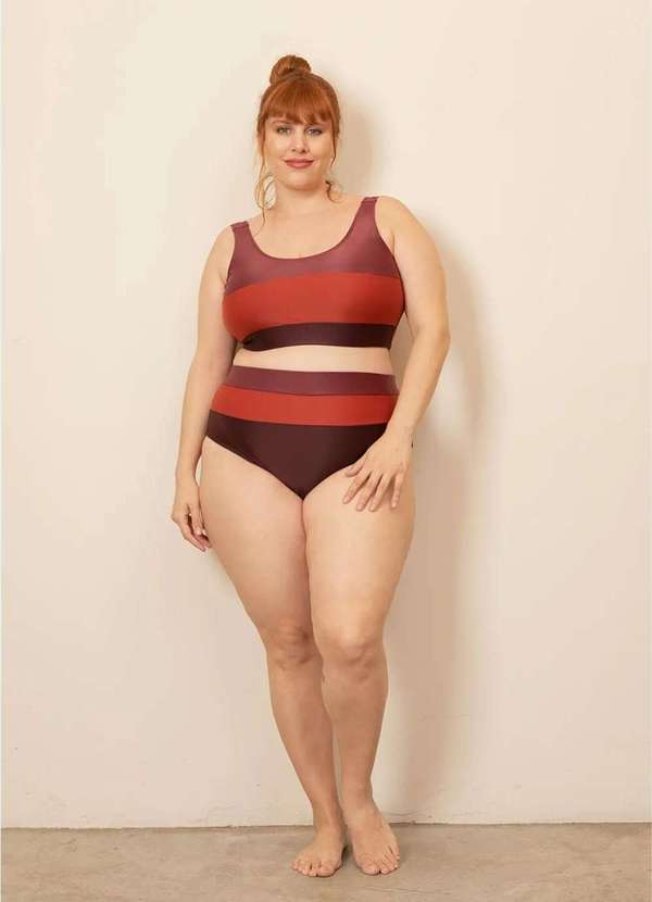 Bold Beach - Sunkini Tricolor Plus Size Roxo 4