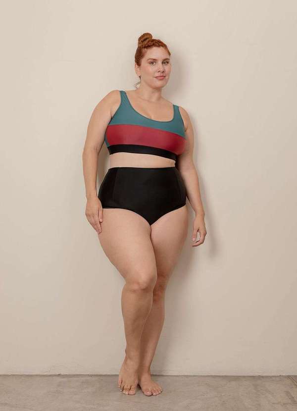 Bold Beach - Top Tricolor Alças Largas Plus Size Vermelho