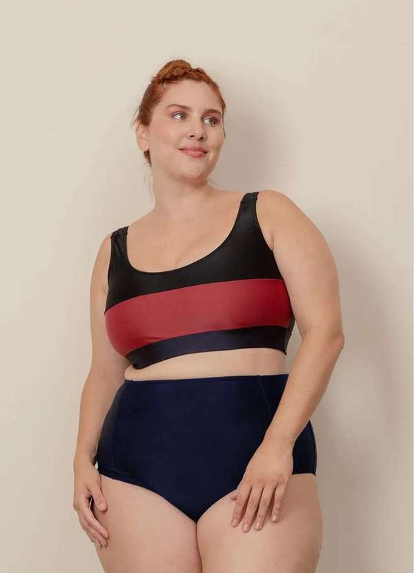 Bold Beach - Top Tricolor Alças Largas Plus Size Vermelho 2